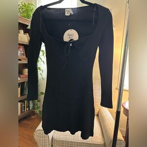 NWT Princess Polly Black Long Sleeve Tie Front Mini Dress Size 4